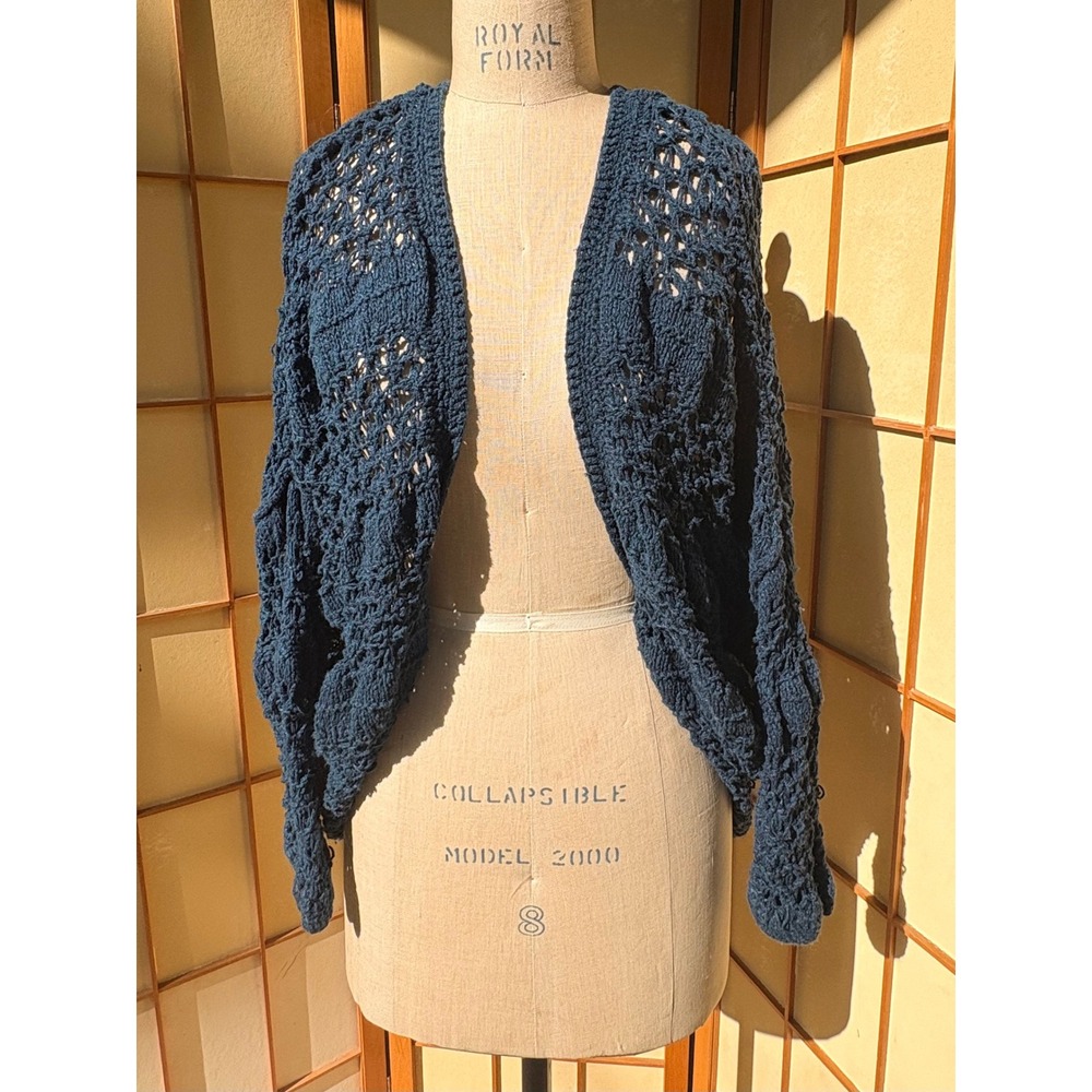 Free People Boho Open Knit Cardigan Blue Slouchy Cocoon Sweater S